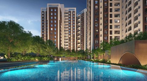 Town Square: Towers and pool. Artist's impression. Source: Srijan Realty website